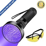 UV Black Light Flashlight, Super Bright 100 LED 395nm Pet Dog Cat Urine Detector light Flashlight for Pet Urine Stains, UV Blacklight Flashlight with UV Sunglasses for Bed Bugs Scorpions, Home Hotel