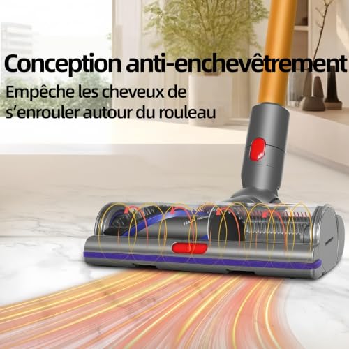Brosse Motorisée High Torque Compatible avec Dyson V15 V11 V10 V8 V7, Tête d'Aspirateur Anti-Enchevêtrement de Rechange pour Poils d'animaux Tapis et Sols Durs, Aspiration Réglable