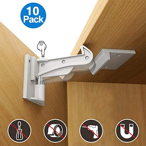 TUOWEI Child Safety Cupboard Locks, TUOWEI Cupboard Locks for children Invisible Child Safety Cabinet Locks for Home & Kitchen Cabinet No Tools or Drilling Needed Safety Drawer Locks (10 Pack)