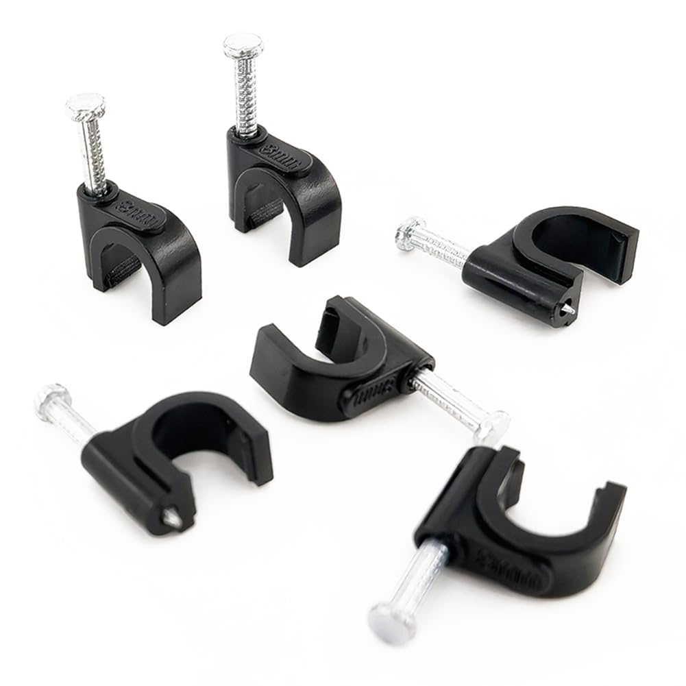 Photo 1 of HS Cable Clips 8mm with Steel Nail 200 Pieces Black?Ethernet Management U Shaped Wire Cord Staples Hooks for Outdoor Wall,Coax Cat7 RG8 Cable Extension Fasteners