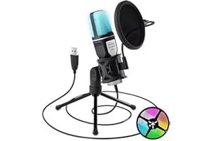 RGB Condenser Microphone with Adjustable Stand, Professional Recording Microphone with Pop Filter, Multipurpose Equipment for