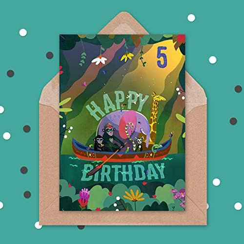 Wee Blue Coo Jungle Boat Kids 5th Birthday Card, Age 5, 17.5 x 12.5 cm - Image 4