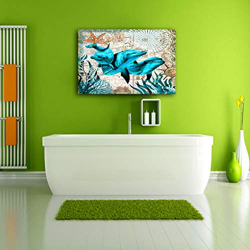 Bathroom Wall Decor Art Ocean Sea Canvas Wall Art Green Dolphin