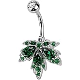 Pierced Owl 14GA 316L Stainless Steel CZ Crystal Maple Leaf Belly Button Ring
