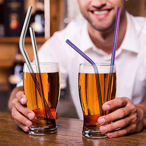 KISSWILL Stainless Steel Straws Set of 8 for 30oz 20oz Tumblers Cups Mugs, Metal Drinking Straws with Cleaning Brush for 30 20 ounce Yeti Ozark Trail Rambler Rtic.