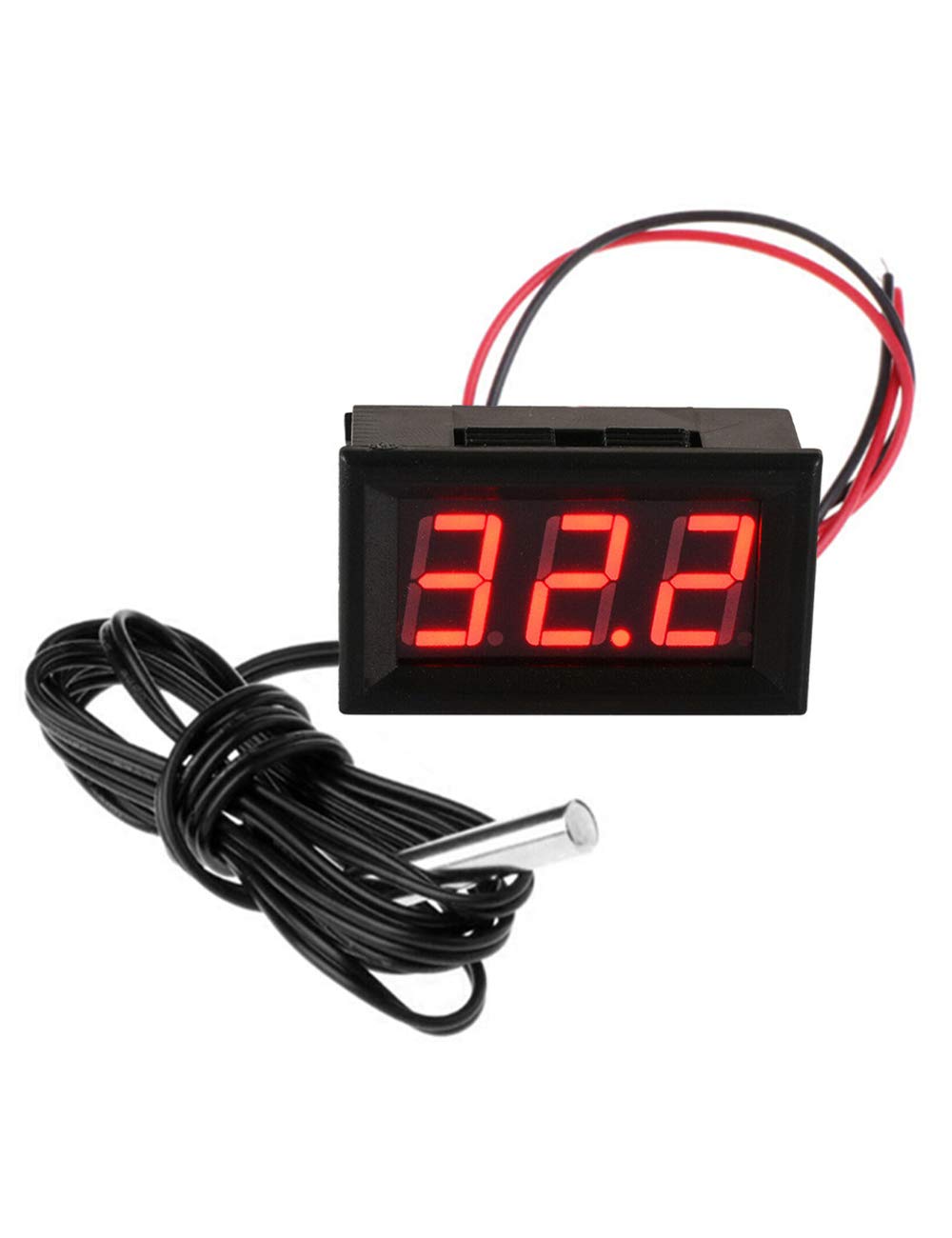 FBBULES 12V Digital Thermometer with Probe Water Temperature Meter Gauge Waterproof Electronic Thermometer for Aquarium Fish Tank Refrigerator,Red