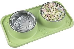 Gentledog Cat Bowls for Food and Water, Upgrade Cat Food Bowls for Indoor Cats, Premium Removable Stainless Steel Double Bowls with Silicone Anti-Slip Pads, Water Bowl for Cats and Dog (Sage Green)