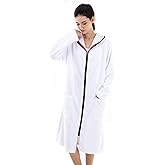 COSUSKET Women's Bathrobe, Zipper Sleepwear Nightgowns Fleece Long Sleeve Zip up Hooded Robes with Pockets House Coat