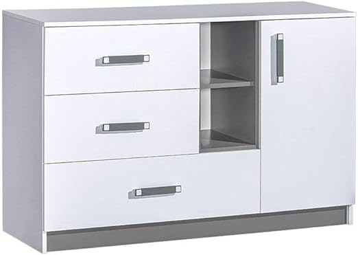 Furniture24 Kommode Sideboard Trafiko 07 Mit 3 Schubladen Und 1 Tur Weiss Grau Amazon De Kuche Haushalt