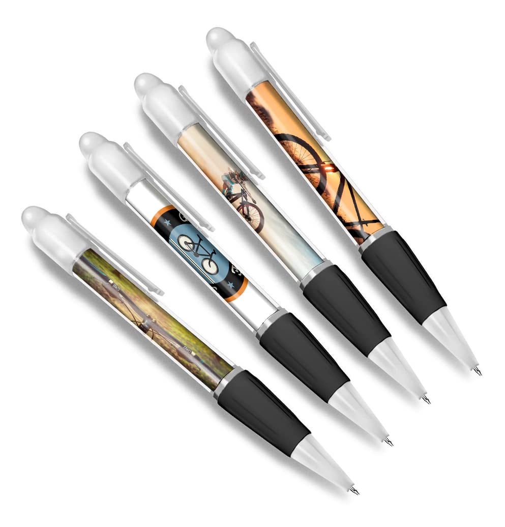 DV DESIGN Set of 4 Mountain Bike White Ballpoint Pens - Biker Cycling Cycle Dirt Theme Boys Girls Men Women Stationery Pen #79605