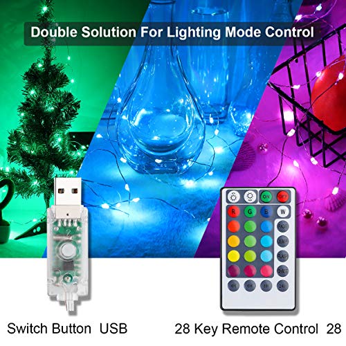BINZET 33Ft Fairy Lights - With 100 Leds 16 [Multi] Colors Changing Starry String Lights - Remote Controlled Waterproof Twinkle Lights for Bedroom Party Halloween Christmas Decor [USB Style with Plug] - Thumbnail 2