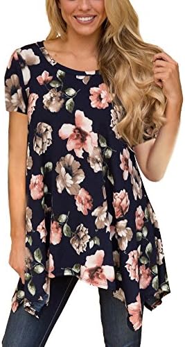 XUERRY Women Plus Size Sleeve Tunic Tops Loose Floral Print Shirt