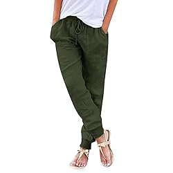 JIOEEH Work Pants for Women Linen Drawstring Back