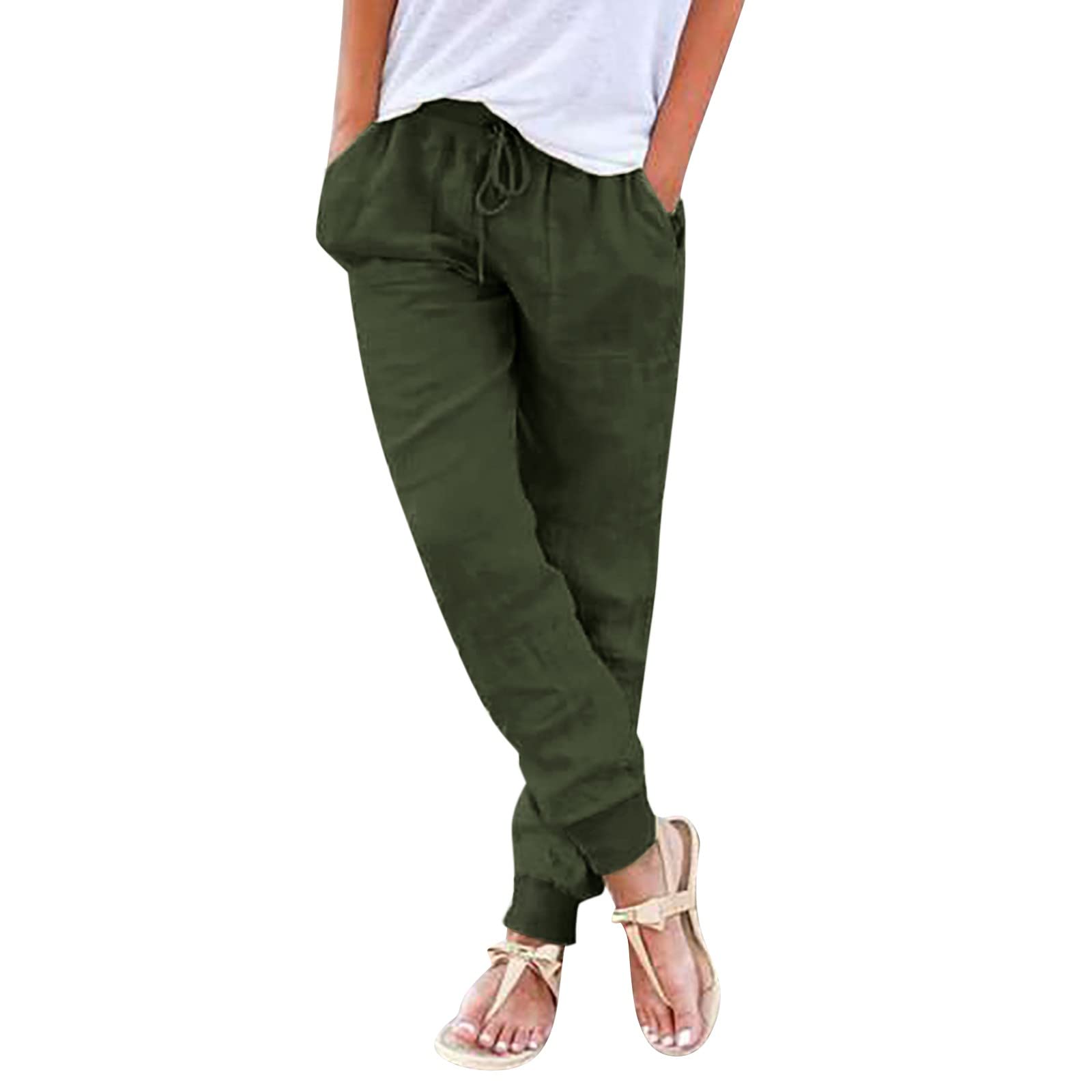 JIOEEH Work Pants for Women Linen Drawstring Back