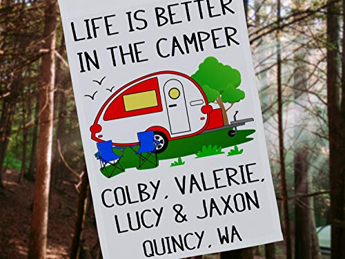 Dozili Life is Better in The Camper Personalized Campsite Flag RV Gift Teardrop Camper Camp Sign Camp Decor Camp Gift Trailer Flag