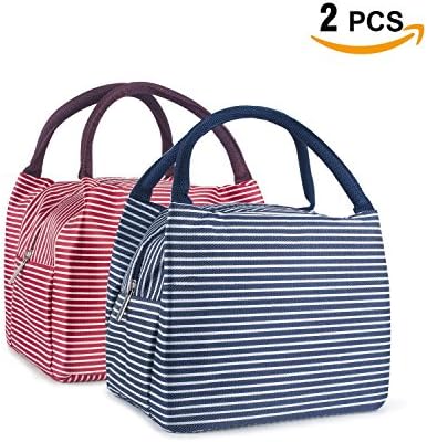 Lunch Bag LYNOON Insulated Lunch Box 2PCS Mini Tote Lunch Organizer Diaper Bag Handbag Large Capacity For Women/Men/Children/Kids/Student (Red+Navy Blue)