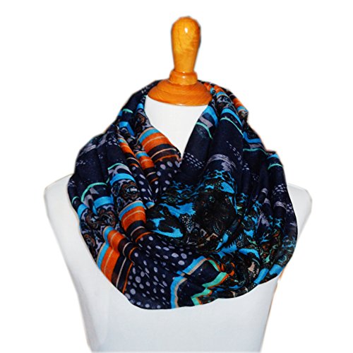 SCARF_TRADINGINC Floral Butterfly Bird Dragonfly Light Weight X-large Infinity Scarf (Bohemian Navy)