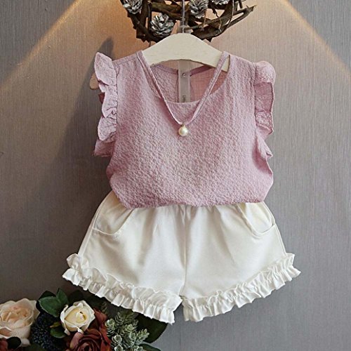 2017 Toddler Kids Baby Girls Summer T-shirt Tops+ Shorts Pants Set (5-6 Years, Pink)