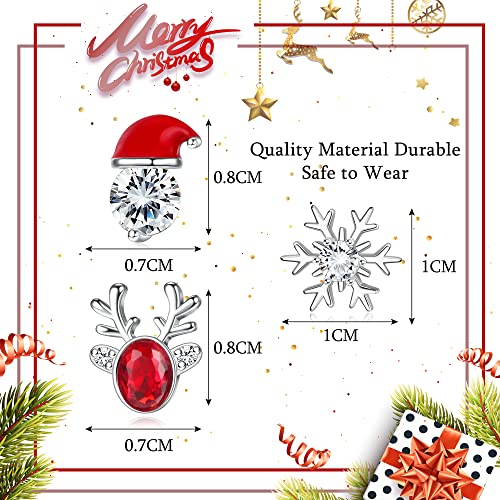 Finrezio 3 Pairs Hypoallergenic Silver Christmas Earrings for Women and Girls - Snowflake, Reindeer and Hat Earrings - Birthday Gift, Sterling Silver