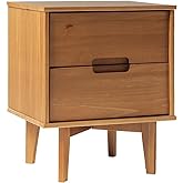 Walker Edison Mid Century Modern Grooved Handle Wood 2-Drawer Nightstand Side Table Bedroom Storage Drawer and Shelf Bedside 