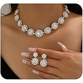 JWICOS Crystal Bridal Jewelry Set Bride Silver Bridal Necklace Earrings Set Rhinestone Choker Necklace for Women