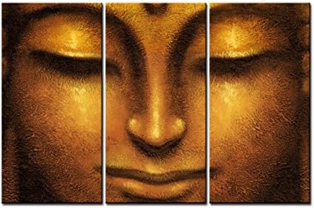 Canvas Print Wall Art Painting - 3 sets pictures of Face of Golden Buddha Paintings - The Picture For Living Room Decoration,City Pictures Photo Prints On Canvas