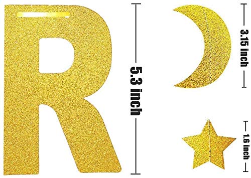 SLONLI Ramadan Decorations for Home Ramadan Kareem Banner with Gold Moon and Star Ramadan Decor for Eid Decorations Home Party Supplies