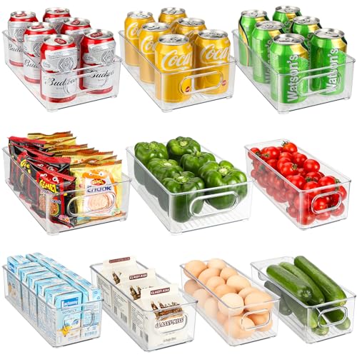 Royouzi Pack of 10 Fridge Storage Organizers, Transparent | Organisation Box with Handle & Lid, Fridge Storage Bin for Kitchens, Cupboards