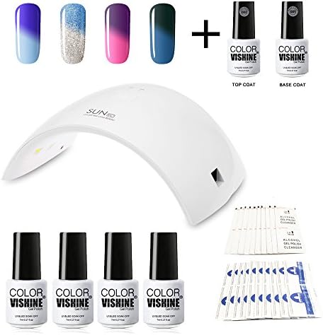 Doffx 4pcs Soak Off Gel Polish Set UV LED Temperature Color Changing Gel Polish Top and Base Coat Set 36W SUN9C LED Lamp for Gel Nail, Cleanser + Remover Manicure New Starter Nail Art Tool Kit C004