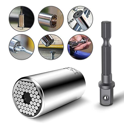 Right Angle Drill + Universal Socket Wrench Set - Multi-Function Ratchet Wrench Bushing Set, 7mm to 19mm Magic Spanner Grip, Self-Adjusts Power Drill Adapter Professional Repair Tools - Thumbnail 2