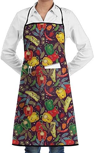 Adult Vegetable Pattern Adjustable Kitchen Bib Apron With Pocket Cooking Restaurant Chef Aprons For BBQ, Painting, Bar Pub
