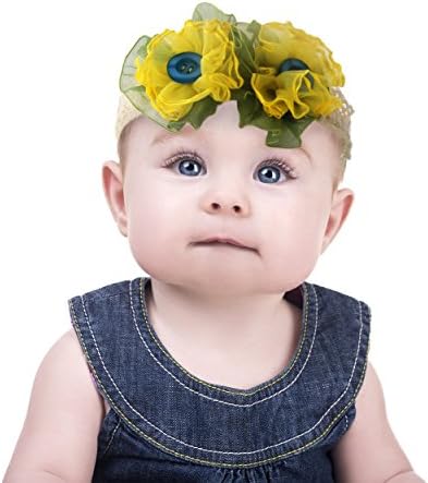 Baby Girl Headbands (Newborn - Child, Yellow &amp; Green Flowers with White Headband)