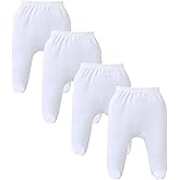 Coaturi 4 Pack Baby Footed Pants: Soft Cotton Spandex Pants with Feet Pull on Bottoms for Infant Unisex Baby Boys Girls