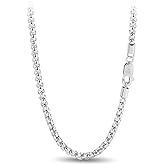 SHIBIDEBAOHUA Solid 925 Sterling Silver 3mm Box Chain Necklace, Round Cable Chain with Lobster Clasp, 16" to 30" Length for Men & Women