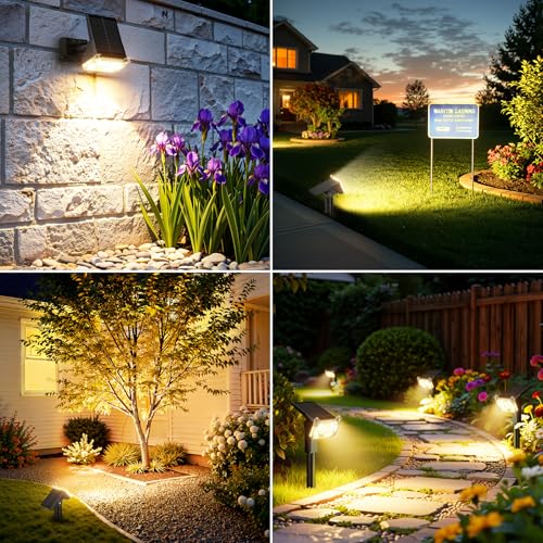 GEARLITE Solar Lights for Outdoor Garden 4 Pack, 6500 K Warm White Solar Spotlight with 68 LED Auto On/Off, IP65 Waterproof Garden Lights, 2 Brightness Modes, Solar Lights for Outdoor Garden, Yard