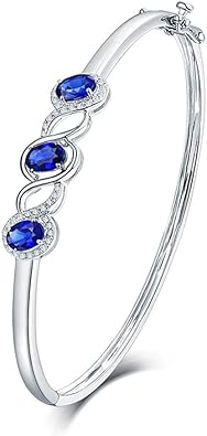 Genuine Blue Sapphire Diamond Bracelet in 14k White Gold