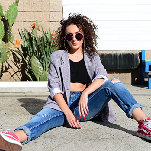 55mm Large Circular Retro Round Flat Mirrored Hippie Circle Sun Glasses (Rose Gold/Purple Lens, 55)