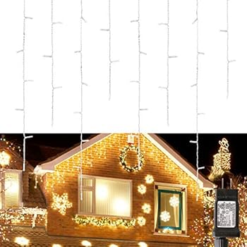 Blingstar Icicle Lights 33Ft 300 Led 8 Modes Christmas Lights Plug in Warm White String Lights for Christmas Wedding Party Home Garden Bedroom Indoor Outdoor Decoration