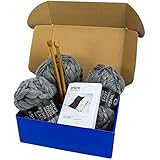 DIY Knitting Blanket Kit Super Soft Thick and Thin Bulky Yarn US 15 Needles (Charcoal Grey)