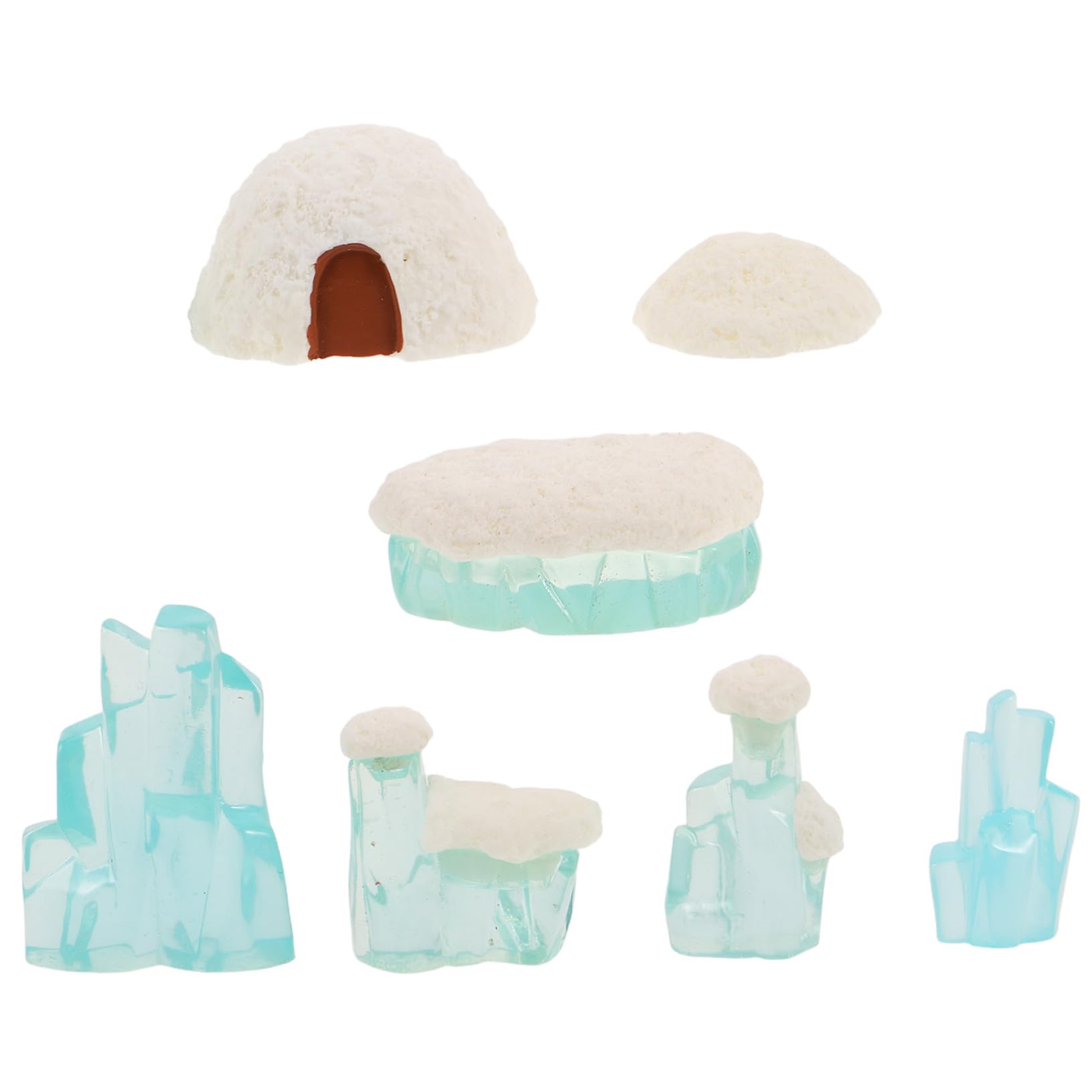 FUTUREORYY 7pcs Mini Igloo Model Set Arctic Glacier Scene Figurines Diy Winter Crafts for Kids Small Lifelike Ice Houses Toys Dollhouse Miniatures Polar Snow Mountain Decor