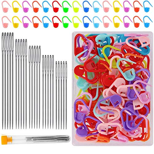 120 Pcs Mix Color Knitting Markers Crochet Clips + 25pcs Big Eye Blunt