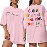 Jinluth Oversized Christian Shirts for Women Jesus Faith Shirt Bible Verse T Shirt God is Within Her Tees Inspirational Tops