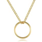 GAVU Men’s Tungsten Ring Necklace, Ring Circle Sivler Pendant Necklace for Men