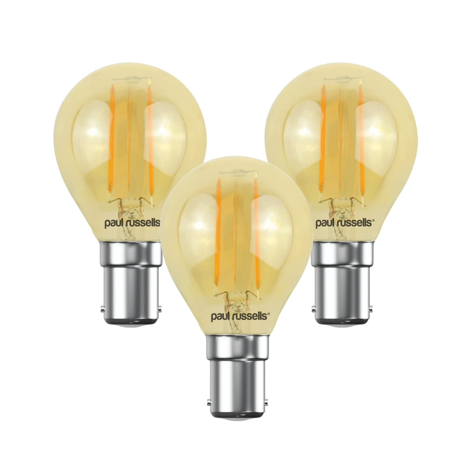 paul russells LED Filament Golf Ball Light Small Bayonet Cap B15, 20W Equivalent G45 Bulbs, 2.5W 200LM LED 2200K Amber Lamps, Home Ceiling Chandelier Energy Saving Lightbulbs, Pack of 3