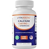 Vitamatic Calcium 1200mg with Vitamin D3 2000 IU (50mcg) – Bone & Immune Support Formula – 240 Tablets – High Absorption Calcium Carbonate with D3 – Non-GMO, Gluten-Free