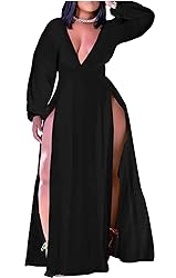 Women's Off Shoulder Casual Long Sleeve Split Maxi