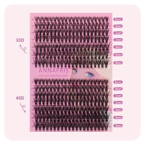 ANNAFRIS False Eyelashes 30D+40D Eyelashes Hair to Hair D Curl 8-18mm Cluster Lashes Natural DIY Eyelashes(30D+40D)