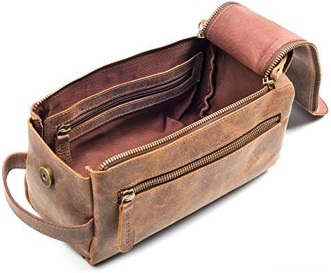 Leather Toiletry Bag for Men - Stylish, Practical and Thicker Than Other Bags - This Handmade Vintage Unisex Dopp Kit is Sturdy and Water Resistant - Store All Your Travel Toiletries in Style 3 Leather Toiletry Bag for Men - Stylish, Practical and Thicker Than Other Bags - This Handmade Vintage Unisex Dopp Kit is Sturdy and Water Resistant - Store All Your Travel Toiletries in Style