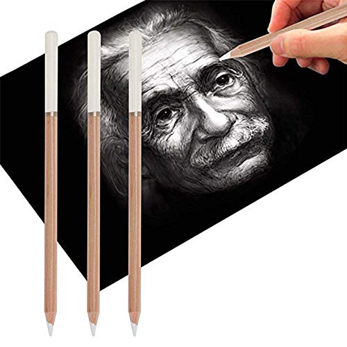 FakeFace White Charcoal Pencils 3 Pcs Pack Artist Sketch Drawing Pencils Set, Pre-sharpened Highlight Pencil Painting Special White Charcoal 3 Stick Set