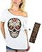 Awkwardstyles Sugar Skull Rose Eyes Off Shoulder Tops T-Shirt + Bookmark L Black